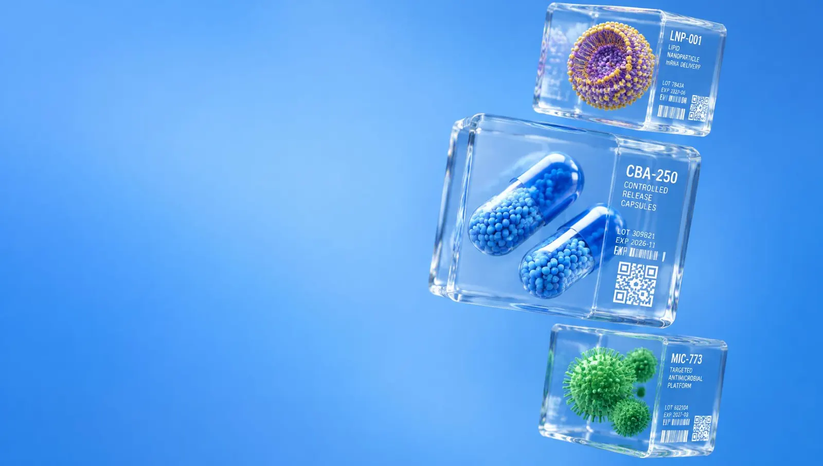 Glass sample cubes containing capsules and cells